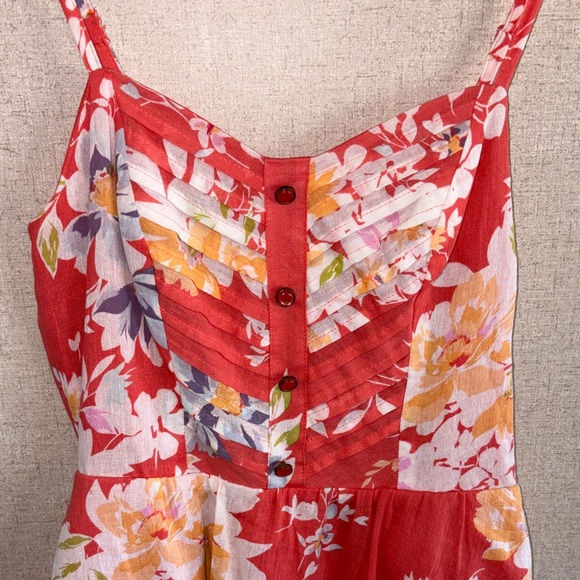 LC Lauren Conrad Floral Sundress Size 4 Coral Pink Spaghetti Strap Garden Party - Picture 8 of 16